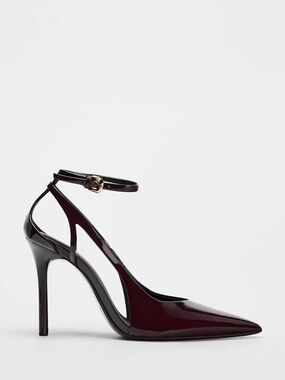 Zara Burgundy Patent Pointed Ankle-Strap Stiletto